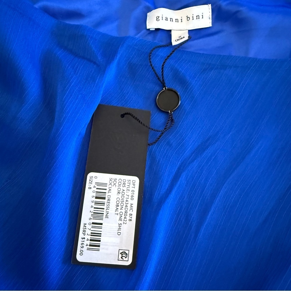 Gianni Bini Cobalt Blue One Shoulder Hi Low Dress Size 8 Asymmetrical Chiffon - Picture 5 of 13
